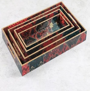 Luxury Wooden Meena <b>Tray</b> Blue Floral Enamel Serving <b>Tray</b> for Coffee <b>Table</b> & Dining for Home & Hotel - Product Image 5