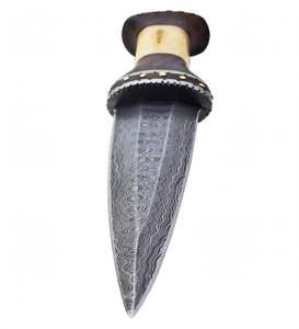 Cuchillo artístico de hoja fija de acero de Damasco forjado a mano con mango adornado con hueso y palisandro - Product Image 6