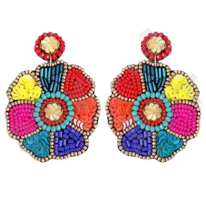 Vintage Multi-Flower Beaded Earrings for Women Patriotic Orange White Blue Colours for Weddings or <b>Memorial</b> Days - Product Image 1