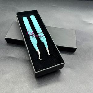 แหนบสแตนเลสแบบทนทานสองมุม90องศาสีฟ้าเคลือบผงสีฟ้าติดเพชรออกแบบโลโก้ได้ตามต้องการ - Product Image 2