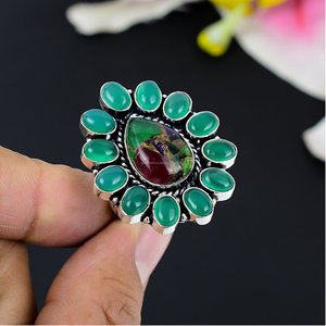 German Silver Turquoise Gemstone <b>Ring</b> Handmade Fine Jewelry Women <b>Large</b> Stone Adjustable Trendy Christian Bezel Setting Party - Product Image 2