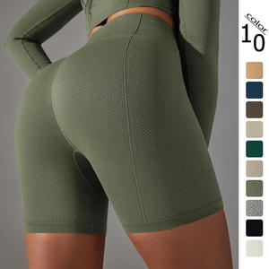 Shorts de yoga taille haute en tricot élasthanne vert olive respirants à séchage rapide couleur unie pour femme, décontractés, sportifs, fitness, taille élastique - Product Image 5