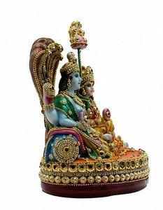 Figurine artisanale en résine Laxmi Narayan, sculpture décorative de table, art religieux traditionnel, pour anniversaire, maison, salon - Product Image 2