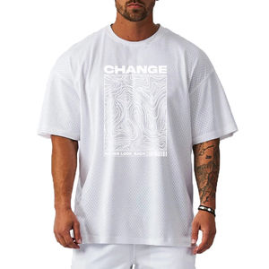 Camiseta extragrande con estampado Change Never Look Back, camisetas de manga corta para gimnasio, culturismo, camiseta deportiva de malla de secado rápido para hombre - Product Image 5