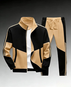 Premium Men Sporty Tracksuit Set Stand Collar Color Blocking <b>Joggers</b> Custom Logo Breathable Polyester Autumn Wear Standard Size - Product Image 2