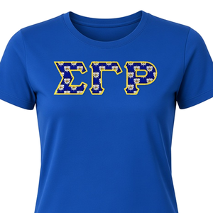 <b>Women</b> Royal Blue O Neck Short Sleeve <b>T</b> <b>Shirt</b> with Greek Letter Crest Pattern Print <b>Yellow</b> Outline Casual Graphic Tee Summer - Product Image 5