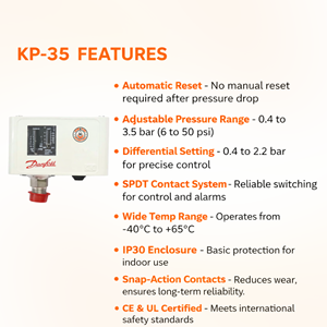 Hydroplus International DANFOSS KP35 Interruptor de Presión Automático de Alta Resistencia, Control de Refrigeración Industrial, Unidad de Alto Rendimiento - Product Image 3