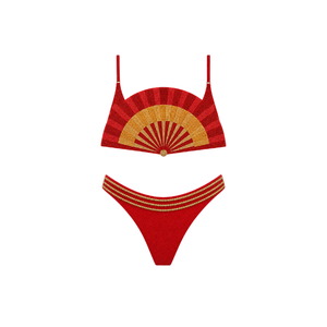 Bikini Amarillo con Cuello Halter y Bordado Personalizado, Conjunto de Dos Piezas con Braguita de Cintura Alta, Traje de Baño de Algodón/Spandex de Alta Calidad para Mujer - Product Image 3