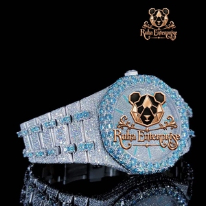 Montre de luxe pour homme avec mouvement à quartz et diamants Moissanite, boîtier en acier inoxydable glacé, lunette sertie de pierres brillantes et cadran haut de gamme - Product Image 5