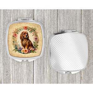 Miroir de maquillage de voyage compact pour femmes et filles Sussex Spaniel Flowers Design Pliant Handheld Pocket Decorative Gift - Product Image 4