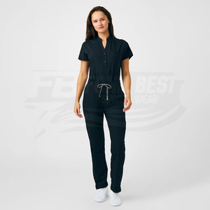 Women Medical <b>Scrubs</b> Jumpsuit Short Sleeve Zip Front Hospital <b>Uniform</b> With Pockets For Medical Staff - Product Image 1