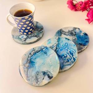 ชุดจานรองแก้วชา กาแฟ ลายหินอาเกตสีน้ำเงินสวยงาม  ลายทางศาสนา  ขัดเงา คุณภาพพรีเมียม ทำด้วยมือ  มีจำหน่ายราคาส่ง - Product Image 1