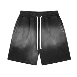 Shorts en tissu peigné style hip-hop pour hommes, logo personnalisé sur le devant, taille à cordon de serrage, 100 % coton, anti-plis, respirant, pour usage extérieur - Product Image 4