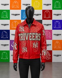 Women’s <b>Red</b> Studded Leather Bomber <b>Jacket</b> Custom Logo Embroidered Streetwear Regular Fit Varsity Biker <b>Jacket</b> OEM ODM - Product Image 6
