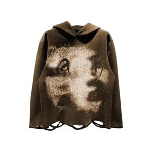 Style antique Offre Spéciale impression personnalisée sweats pulls surdimensionnés lavage à l'acide déchiré en détresse ourlet brut sweats à capuche pour hommes - Product Image 1