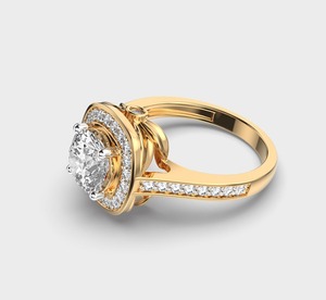 Anillo de Compromiso de Oro Sólido de 18K con Diamantes Redondos, Engaste Pavé, Joyería Fina Clásica para Mujer, Forma de Corona - Product Image 2