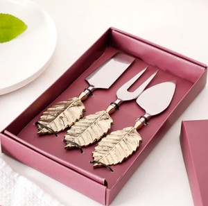 Decorative Cheese <b>Knife</b> Set with Leaf Handle Stainless Steel Cheese Cutter and Cheese Fork for Home Use Dishwasher <b>Safe</b> - Product Image 3