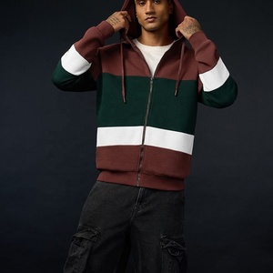 Mens Colorblock Zip <b>Up</b> Hoodie Raglan Sleeve Burgundy Green French Terry Sweatshirt Apparel Manufacturer - Product Image 4