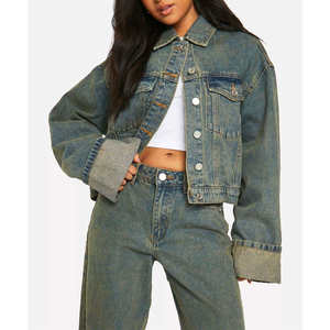 Premium Women <b>Denim</b> <b>Jacket</b> Oversized Streetwear Fashion Casual Blue Jean Outerwear With Custom Logo Oem Service - Product Image 1