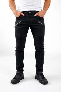 Jean slim noir en denim pour homme, style motard, fermeture éclair, style streetwear, tailles 30-38 - Product Image 2