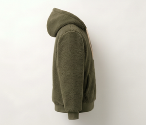 Veste à capuche en polaire vert olive pour homme, fermeture éclair, style décontracté, vêtement d'automne, coupe classique, doublure en sherpa, épaisse et chaude - Product Image 6