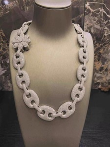 ZAWO HOUSE Collier de luxe en argent 925 plaqué rhodium avec chaîne à maillons en forme de fleur en strass de cristal pour fête unisexe - Product Image 1