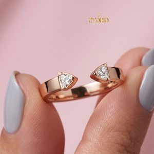 925 Sterling Silver <b>Open</b> Cuff <b>Ring</b> With Triangle Moissanite Stone Luxury Minimalist Adjustable Finger <b>Ring</b> For Women Jewelry - Product Image 4