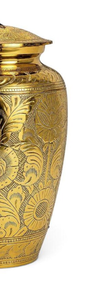 <b>Gold</b> Brass Memorial Urn Modern Handcrafted Deep Embossed Floral Panels Dome Lid <b>Large</b> Capacity Portable Luxury Home Decor - Product Image 3