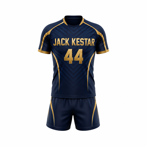 Ensemble d'uniformes de rugby de championnat avec impression personnalisée du nom et du numéro, maillot sublimé haute performance et short assorti - Product Image 1