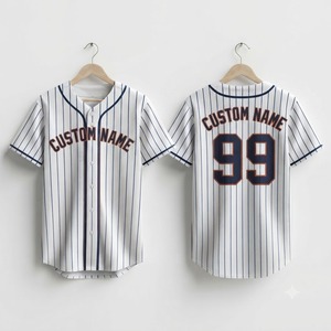 Camiseta de Béisbol Personalizada con Rayas Blancas y Azul Marino, Uniforme Deportivo Transpirable con Botones para Hombre, Ropa de Equipo Sublimada al por Mayor - Product Image 1