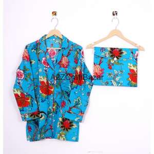 ชุดนอนผ้าฝ้ายแท้ 100% พิมพ์ลายดอกไม้สำหรับผู้หญิง ชุดนอนผ้าถักทำมือ สำหรับฤดูร้อน ชุดลำลองใส่บ้าน โรงแรม ชุดเพื่อนเจ้าสาว - Product Image 3