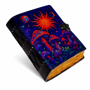New Era Blue Leather Hardcover <b>Diary</b> Psychedelic Mushroom Art UV Printed Sewn Binding Antique Deckle Edge Gift Journal 100 - Product Image 1
