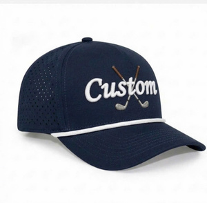 Gorras de Golf Estilo Minimalista de 5 Paneles con Decoración de Cuerda, Logotipo Bordado en 3D Personalizado, Forma Estructurada, Orificios Cortados con Láser para Hombres y Mujeres - Product Image 1