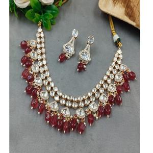 Elegante Juego de Collar y Pendientes Tradicionales Chapados en Oro con Moissanita, Polki y Kundan, con Perlas Brillantes para Bodas, Fiestas y Aniversarios - Product Image 2