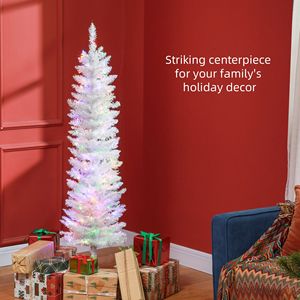 Albero di Natale Sottile Preilluminato da 1,5 m con 8 Modalità di Illuminazione e Rami Bianchi Colorati - Product Image 4