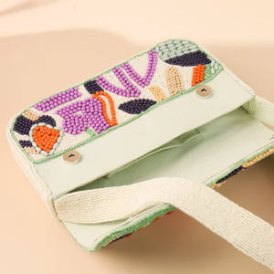 Bolso Cruzado Cuadrado Clásico con Cuentas Blancas, Diseño de Limón Bordado, Impresión Serigráfica, Estilo de Moda para Viajes, Uso Diario, Bolso Tote Artesanal - Product Image 3