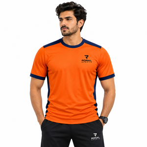Camiseta Deportiva de Manga Corta para Hombre, Color Naranja, Corte Regular, Secado Rápido, Diseño Deportivo, Logotipo en la Espalda, en Oferta 2026, Marca Ronal Sports - Product Image 3