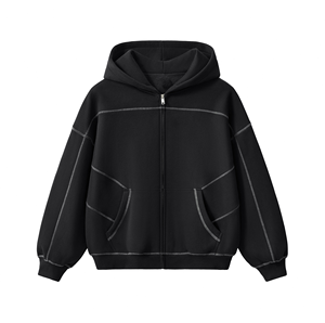 Contrast-Stitched Boxy Fleece <b>Zip</b> Hoodie 100% Cotton Eco-Friendly 360g Heavyweight - Product Image 5