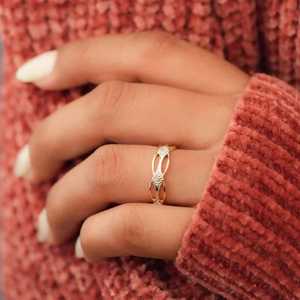 Anillo de Boda Infinito Entrelazado de Dos Tonos, Plata de Ley 925, Anillo de Eternidad con Diamantes, Banda de Filigrana con Diseño Marquise, Único - Product Image 5