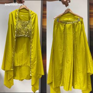 Crêpe français tendance avec miroir véritable et broderies, jupe prête à porter, chemisier sans manches, boléro long - Fournisseur indien - Product Image 5