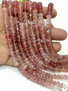 แหวนประดับลูกปัดพลอยธรรมชาติเกรด AAA สีชมพูสตรอเบอร์รี่ควอตซ์ทรงเหลี่ยมขนาด 8 มม. ความยาว 8 นิ้ว - Product Image 5