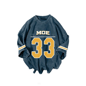 Maillot de football américain personnalisé délavé à l'acide pour homme, coupe ample en coton, style vintage bleu délavé, streetwear hip-hop, chemise sportive OEM - Product Image 3