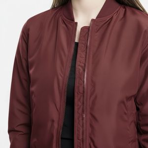Women's Maroon Knitted <b>Zip</b>-<b>Up</b> Bomber <b>Jacket</b> Custom Logo Windproof Breathable Plus Size Thermal Quick Dry Detachable Liner - Product Image 5