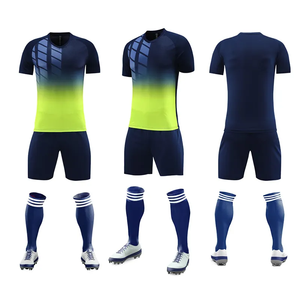 Uniforme de Fútbol Sublimado Personalizado para Hombre, Cuello en V, Manga Corta, Degradado Azul y Amarillo, Ropa Deportiva que Absorbe la Humedad - Product Image 3