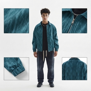 Blouson Bomber en Toile Lavée pour Homme, Couleur Unie, Col Rabattu, Fermeture Éclair, Coupe Décontractée, Vêtement d'Extérieur Automne - Product Image 6