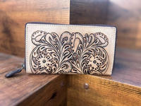Buatan tangan asli Tooled kulit gaya Barat Dompet Clutch wanita penjualan laris ukuran kompak warna Tooled tas tangan bergaya kulit