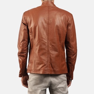 Iconica giacca da uomo da motociclista in vera pelle di montone marrone anilina con cerniera fodera in viscosa trapuntata all'interno delle tasche esterne - Product Image 2