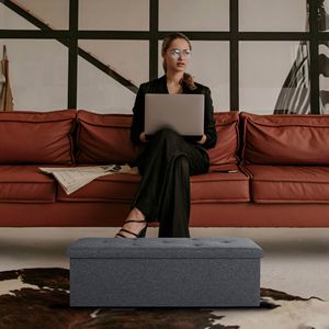 Banco Otomano Plegable de 35 Pulgadas con Almacenamiento para Sala de Estar y Dormitorio, Reposapiés para Entrada y Pie de Cama, Baúl de Almacenamiento - Product Image 6