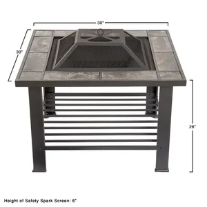 Modern Outdoor <b>Fire</b> <b>Pit</b> <b>Table</b> 30x30 Inch Metal Wood Burning with Spark Screen Powder Coated Finish Freestanding Design - Product Image 4