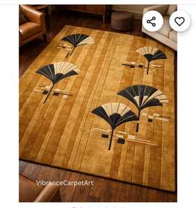 Tapis rectangulaire moderne abstrait en peluche tuftée avec dos antidérapant en caoutchouc pour salon, motif or et noir - Product Image 6